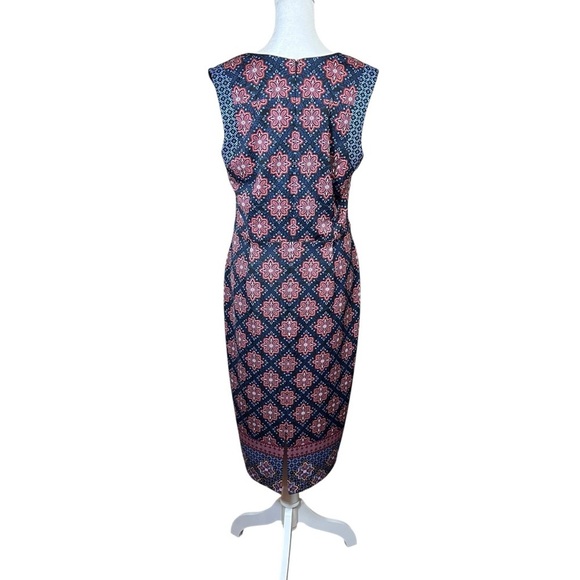 MAGGY LONDON Blue Pink Sheath Dress Sleeveless Midi Career Cocktail Party Sz 10 - Picture 5 of 10